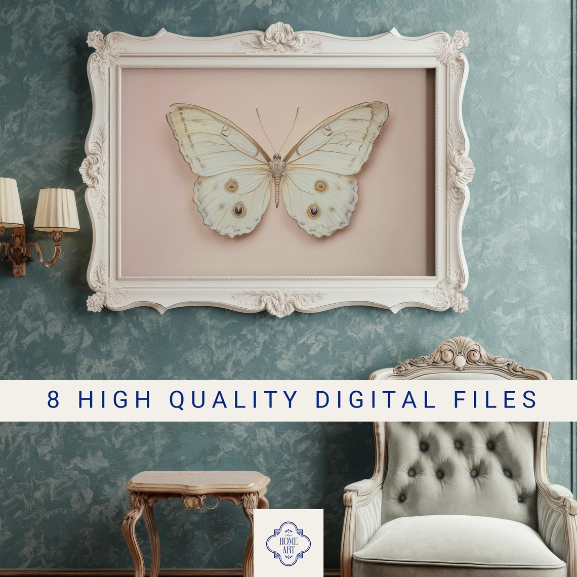 White Butterfly Neutral Insect Specimen Blush Vintage Art Poster - Image 3