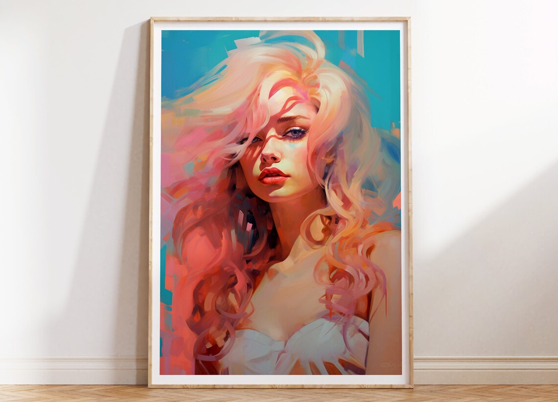 Colorful Woman Portrait Painting Poster with Flowing Hair Abstract Art - Image 4