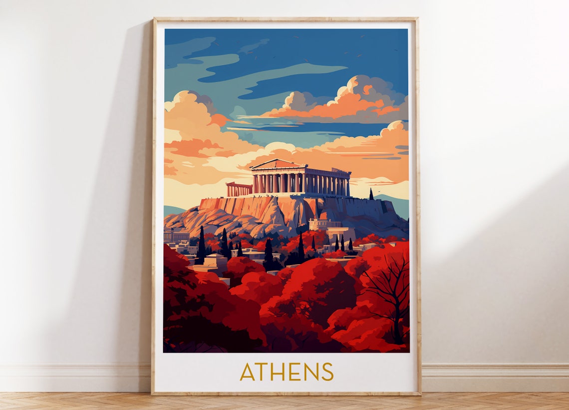 Athens Greece Acropolis Parthenon Sunset Golden Travel Poster
