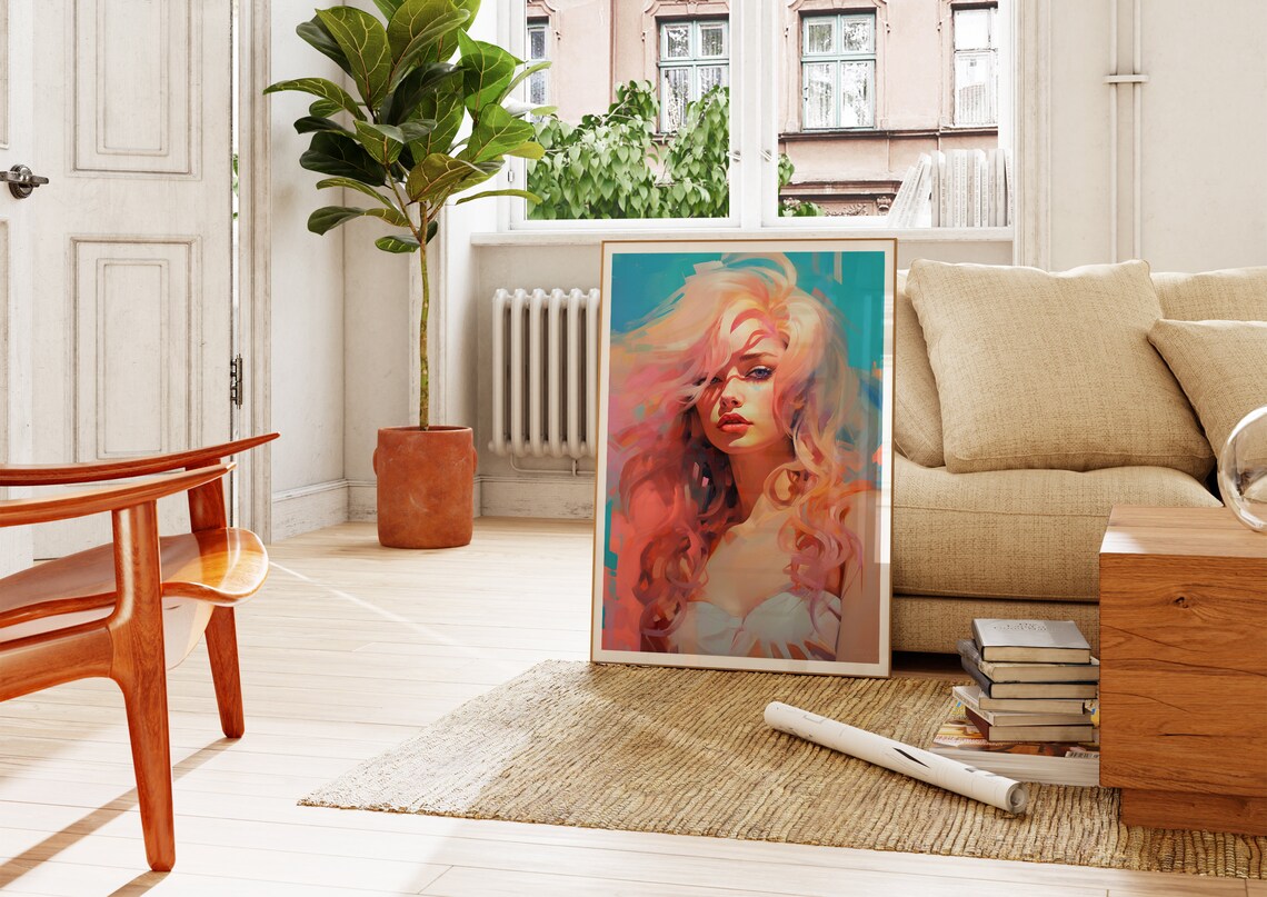 Colorful Woman Portrait Painting Poster with Flowing Hair Abstract Art - Image 3