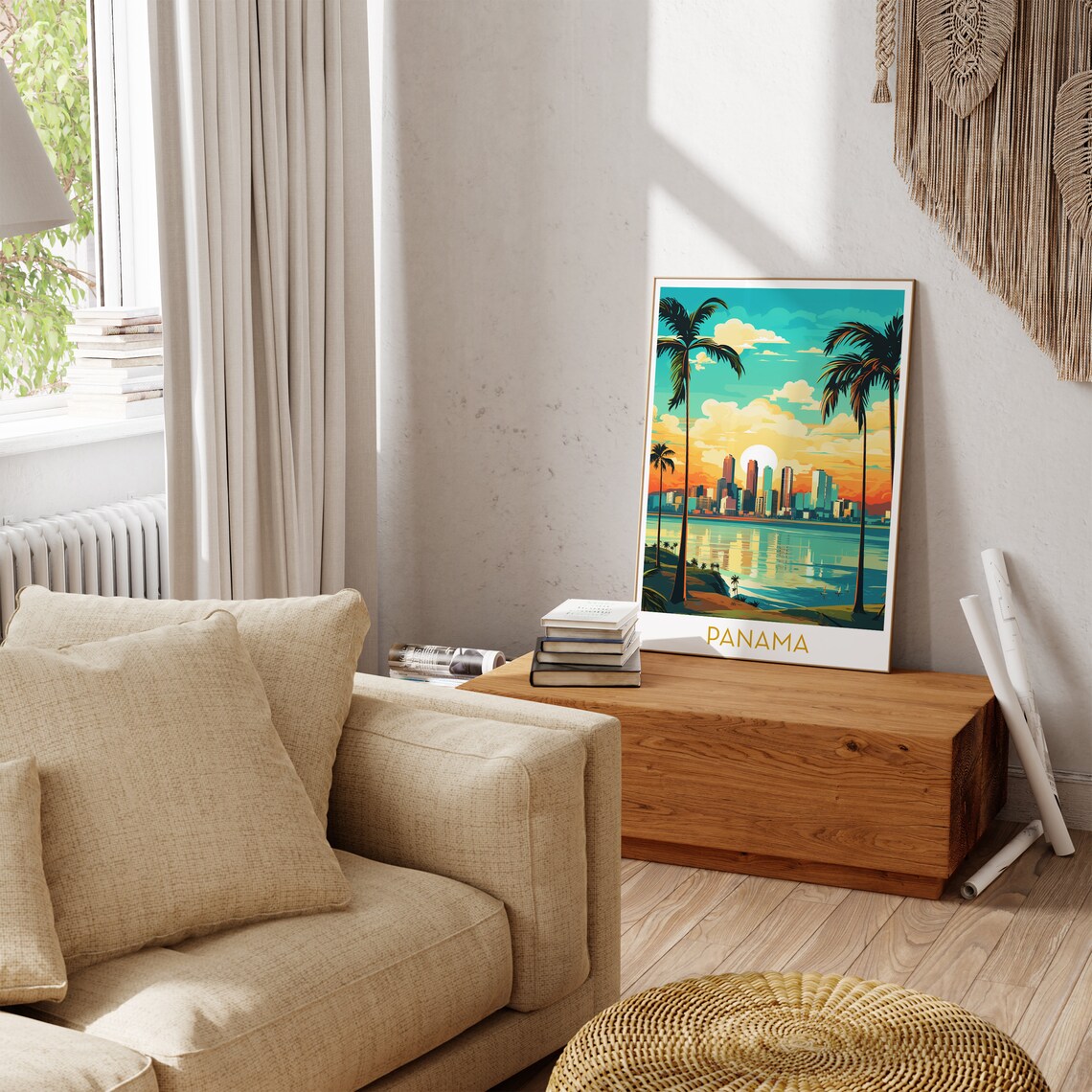 Panama City Skyline Sunset Palms Colorful Pop Art Travel Poster - Image 3
