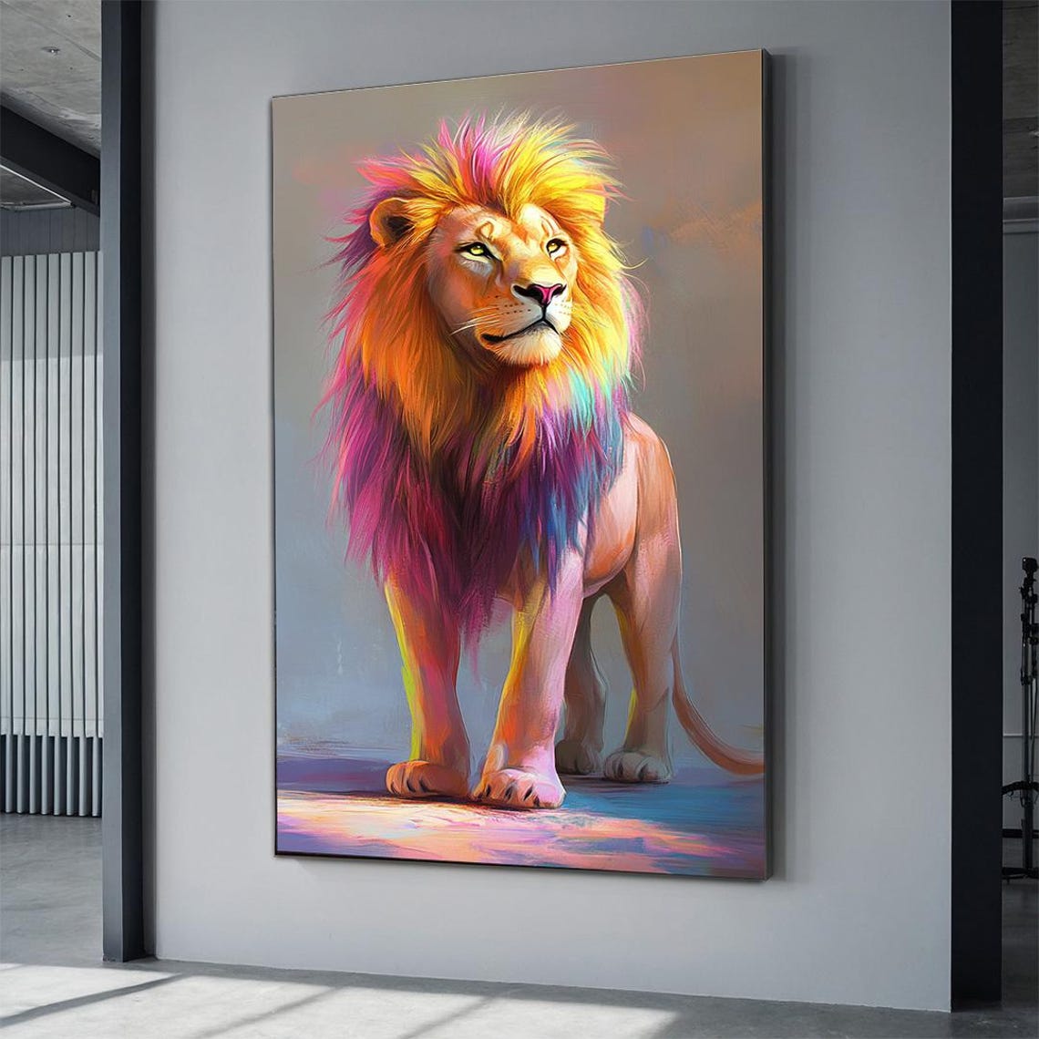 Majestic Rainbow Mane Lion Colorful Standing Big Cat Pop Art Poster