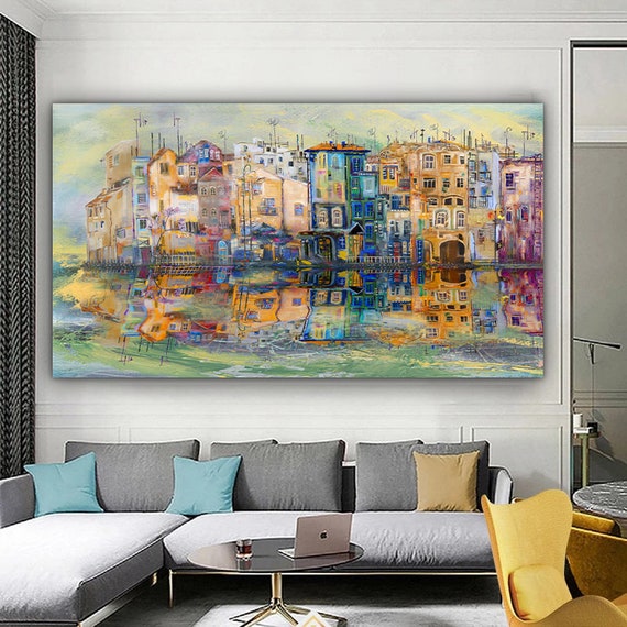 Colorful Houses Abstract Houses Painting Home Scenery Print Watercolor Looking Buildings Painting