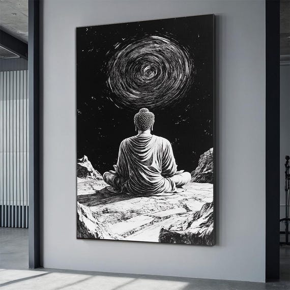 Praying Buddha In The Sky, Religious Painting