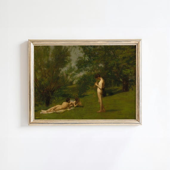 Whimsical Forest Scene Vintage Painting, Landscape