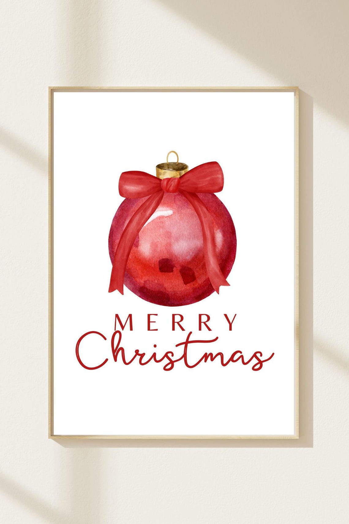 Merry Christmas Red Bauble Bow White Background Festive Poster