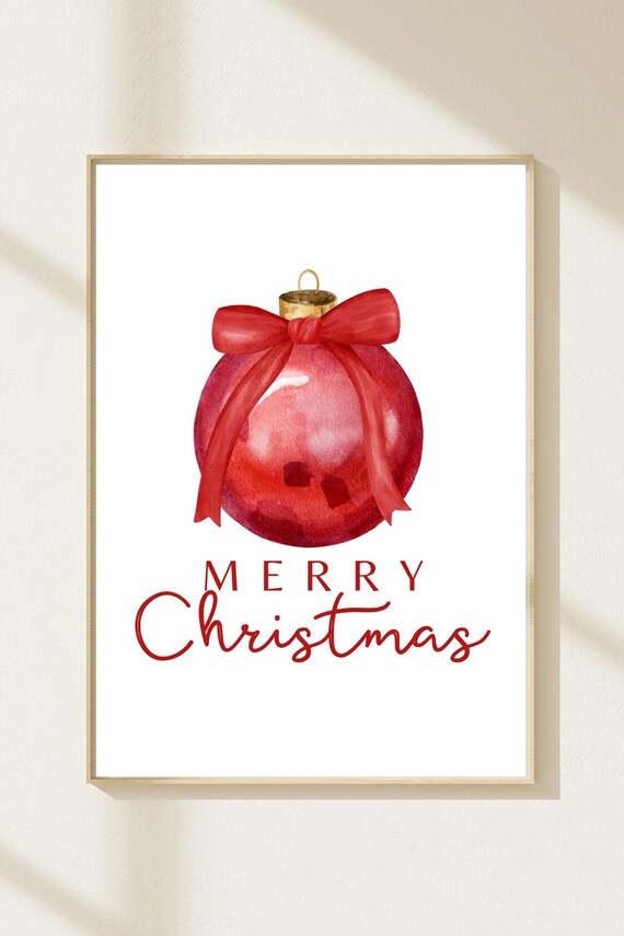 Merry Christmas Red Bauble Bow White Background Festive Poster