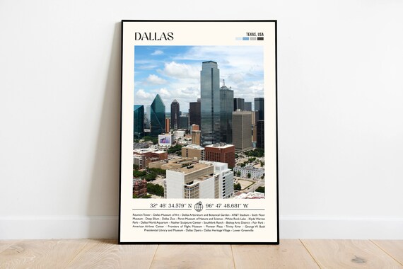 Dallas Texas Downtown Daytime Skyline Photography Travel Poster