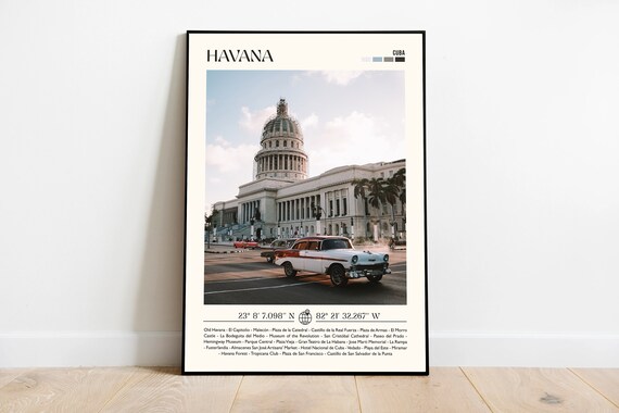 Havana Cuba Capitolio Classic Car Travel Poster Attractions List