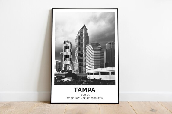 Tampa Florida Black and White Downtown Skyline Photo Travel Poster
