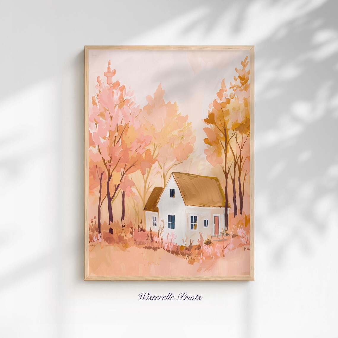 Orange Fall Cottage Pastel Print, Autumn Portrait