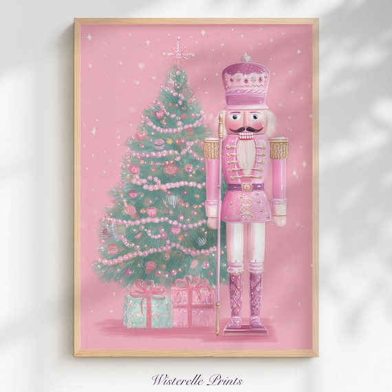 Pink Nutcracker Soldier Christmas Tree Coquette Holiday Decor Poster