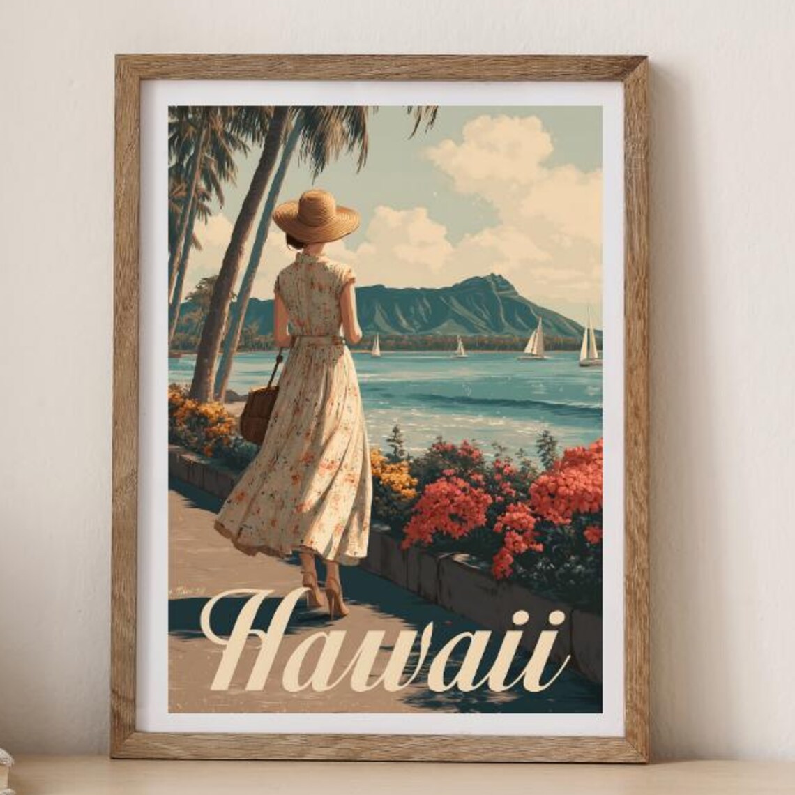 Hawaii Vintage Travel Poster, Retro Art Print