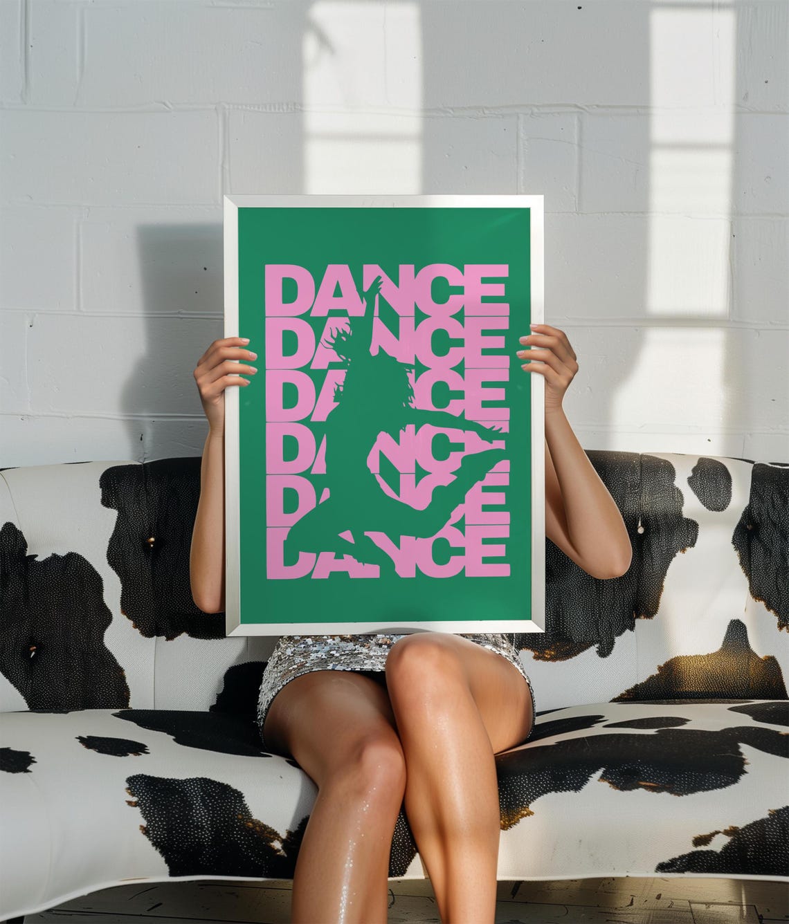 Dance Repeat Pink Green Retro Typography Dancer Silhouette Poster - Image 3