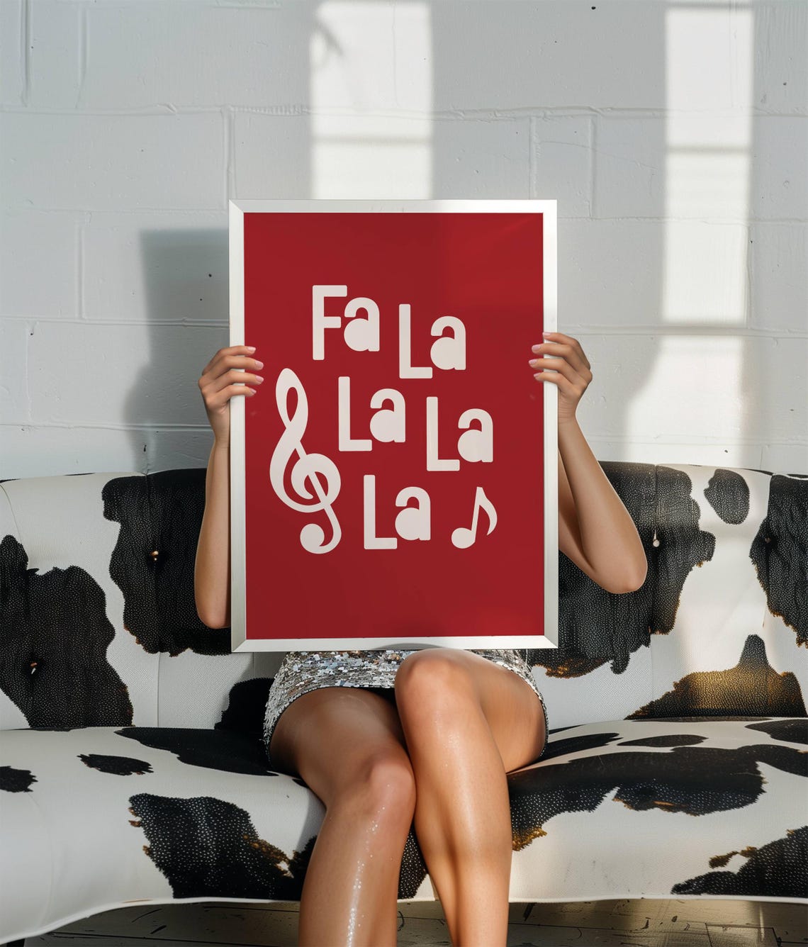 Fa La La La La Red Christmas Carol Sheet Music Style Holiday Poster - Image 2