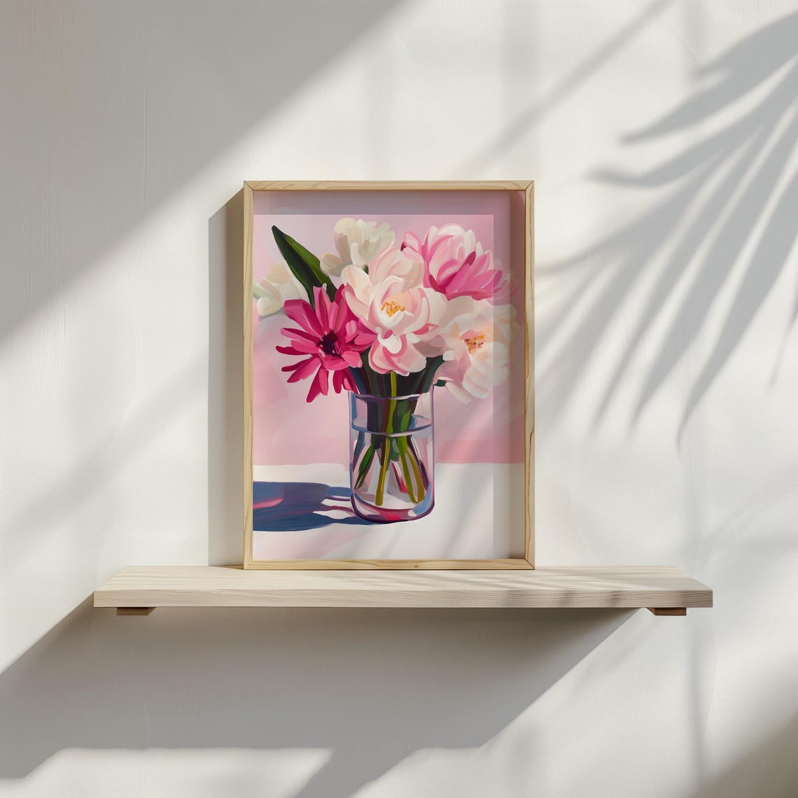 Pink Peonies Vase Bold Acrylic Floral Painting Maximalist Wall Poster - Image 2