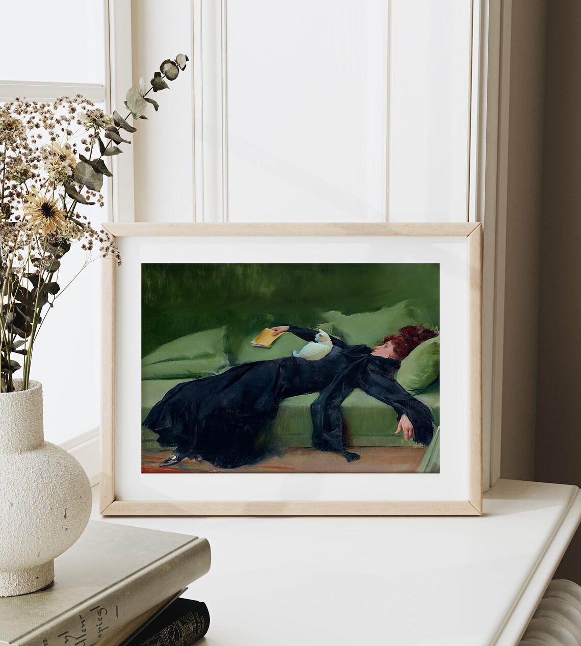 Afternoon Cat Nap Vintage Painting Altered Art Woman With Cat Art Print - Image 3