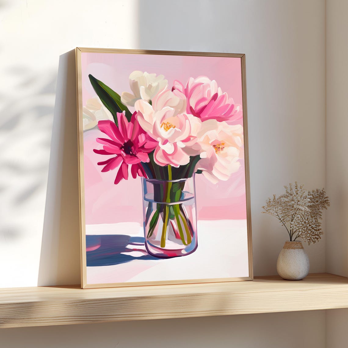 Pink Peonies Vase Bold Acrylic Floral Painting Maximalist Wall Poster - Image 4