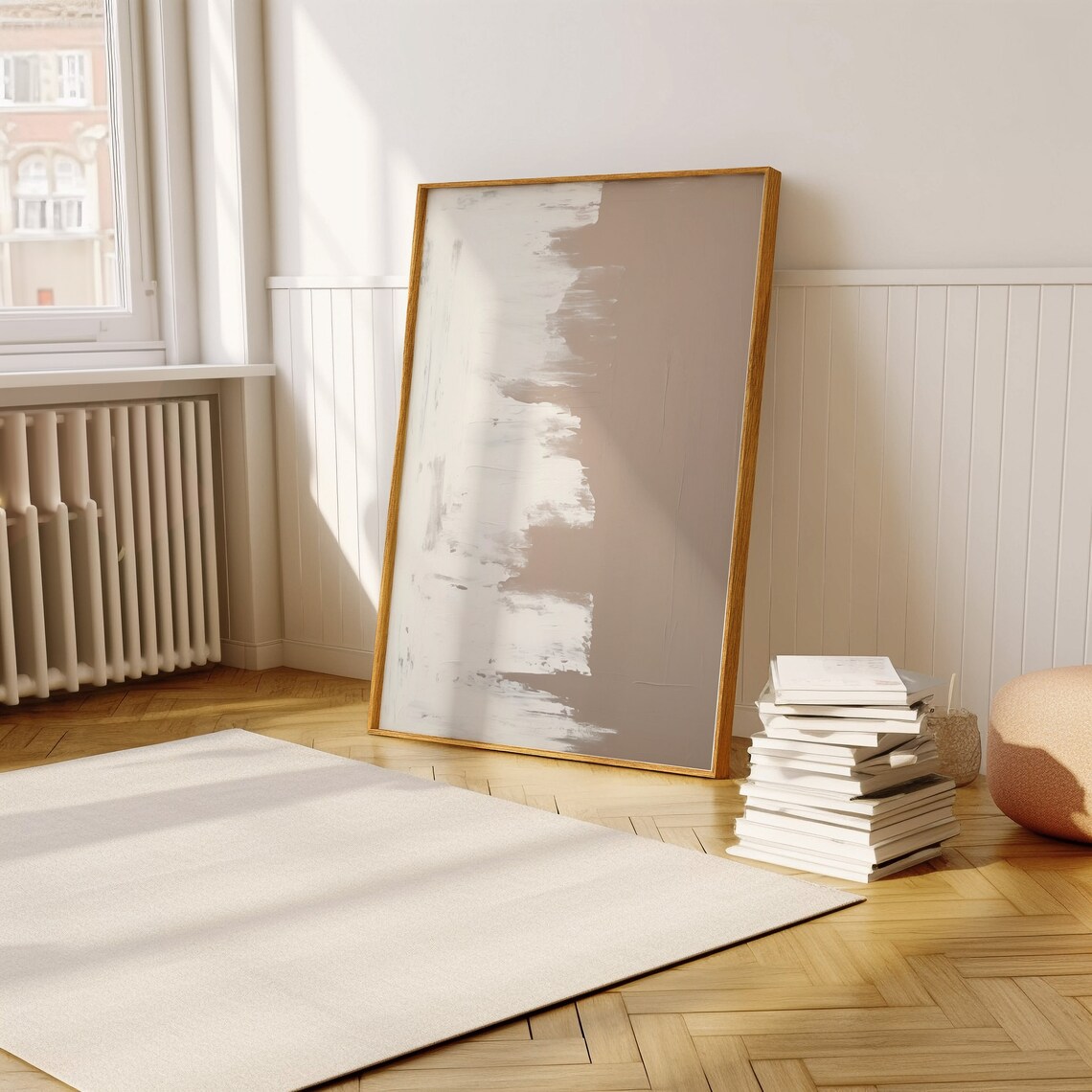 Neutral Toned Abstract Scandinavian Brushwork, Art Print - Image 3