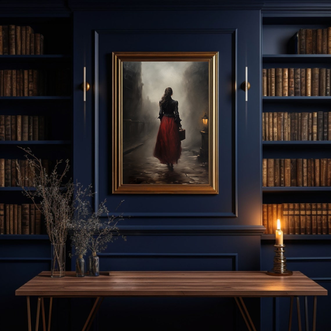 Sp144 Dark Academia Traveling Woman Vintage Moody Wall Art French Country Victorian Wall Art Victorian Portrait Dark Satin Print - Image 3