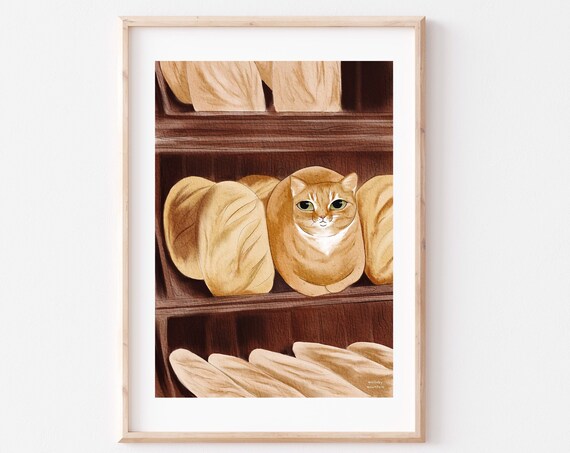 Loaf Cat Funny Watercolour Art Print, Ginger Cat