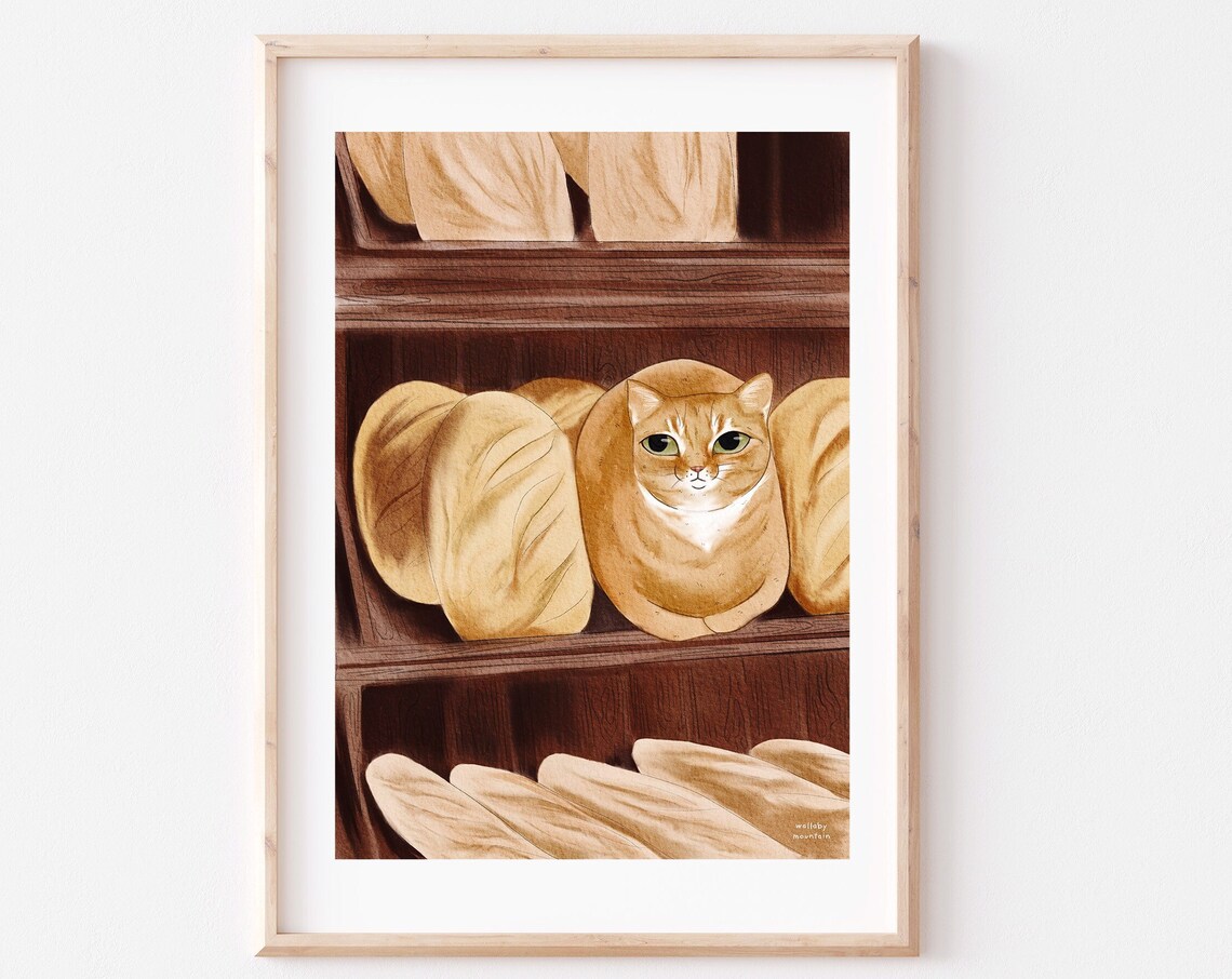 Loaf Cat Funny Watercolour Art Print, Ginger Cat