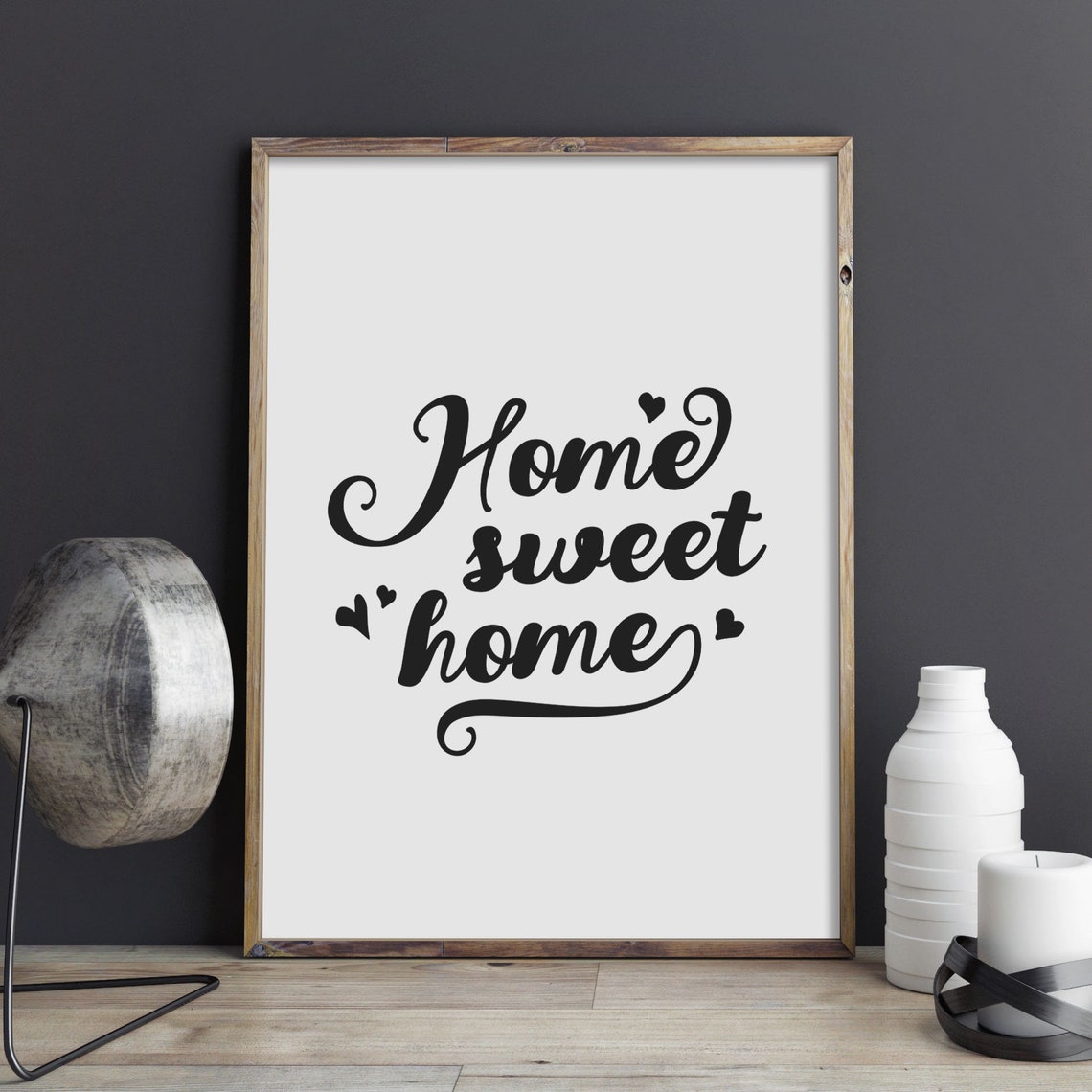 Home Sweet Home Script Calligraphy Hearts White Typography Poster - Image 2