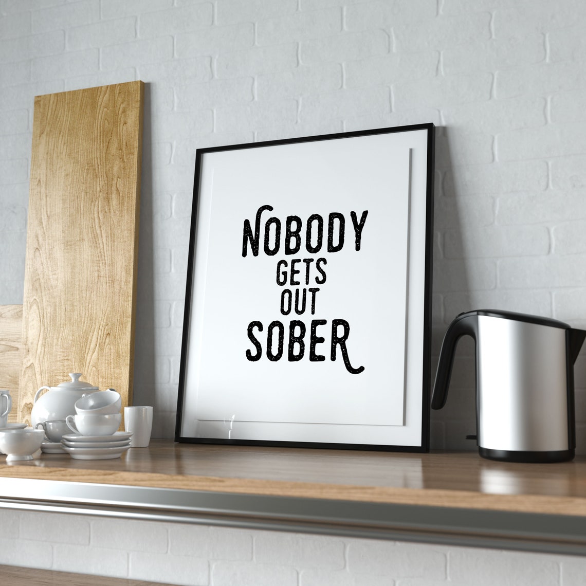 Nobody Gets Out Sober Funny Bar Happy Hour Distressed Type Poster - Image 2