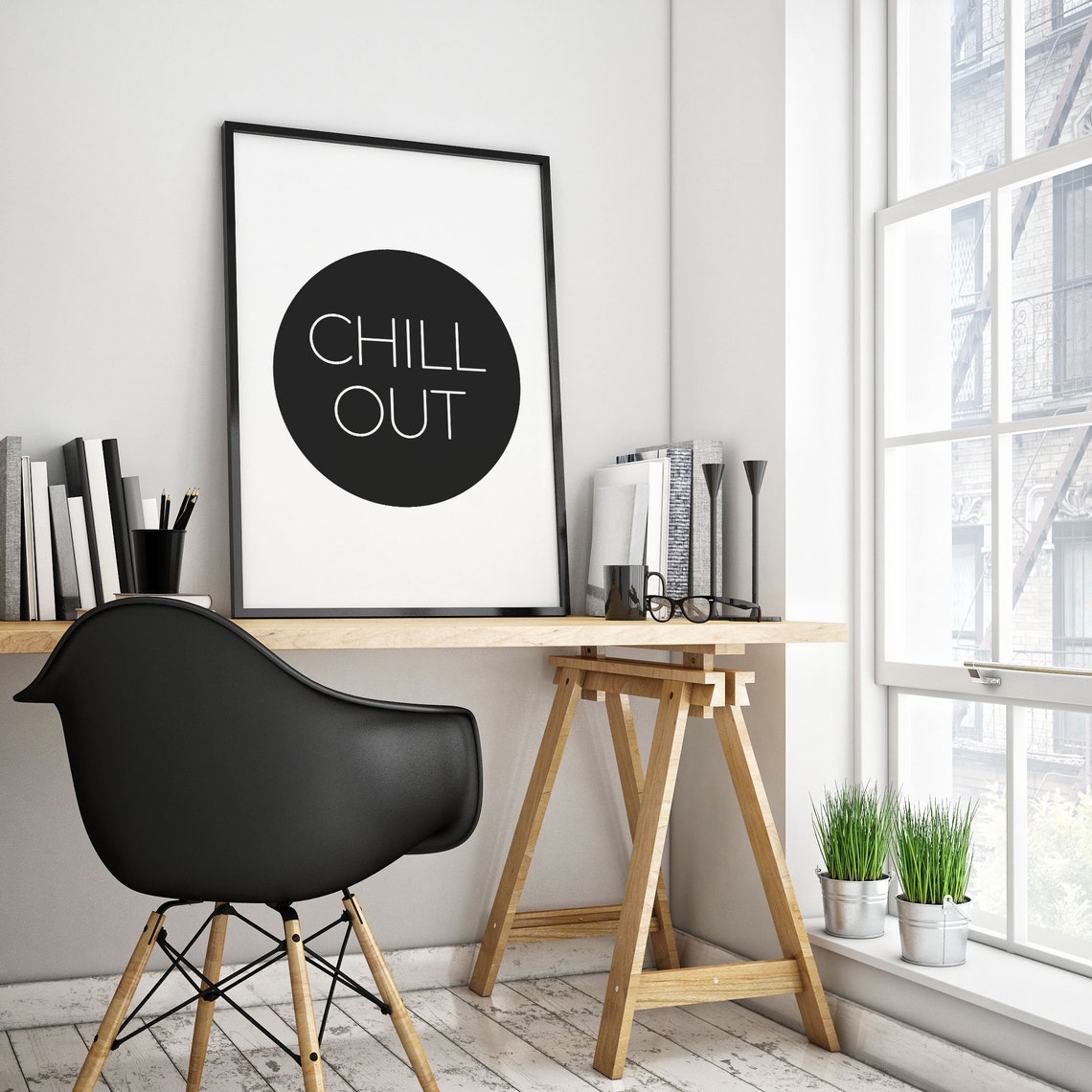 Chill Out Black Circle Modern Minimalist Typography Decor Poster - Image 2