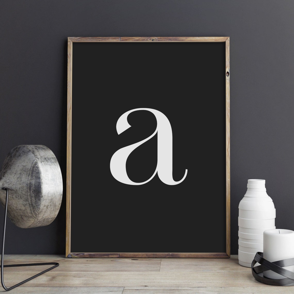 Lowercase Letter A Black Background Monogram Typography Poster - Image 3
