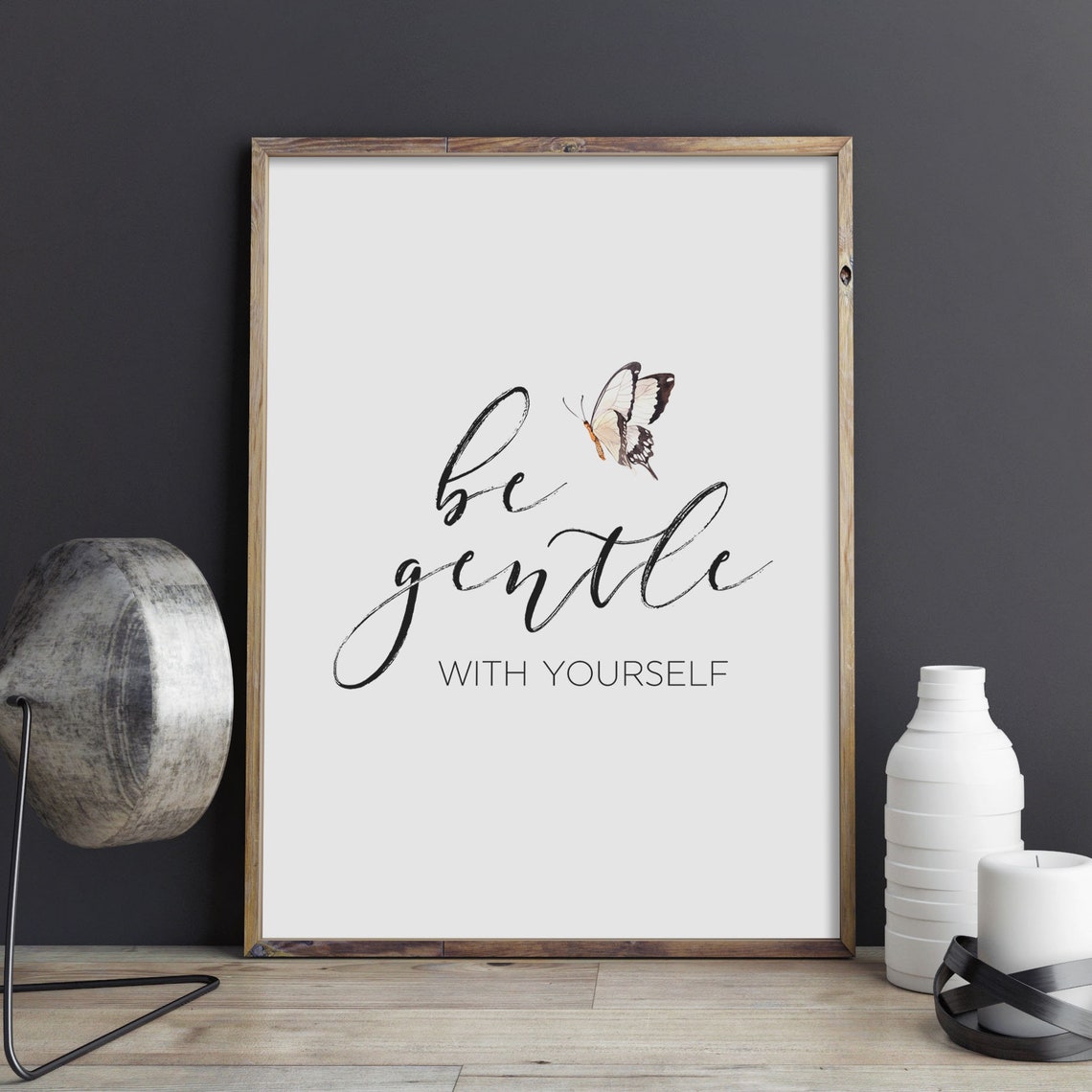 Be Gentle With Yourself Calm Butterfly Self Care Quote Wall Art - Image 2