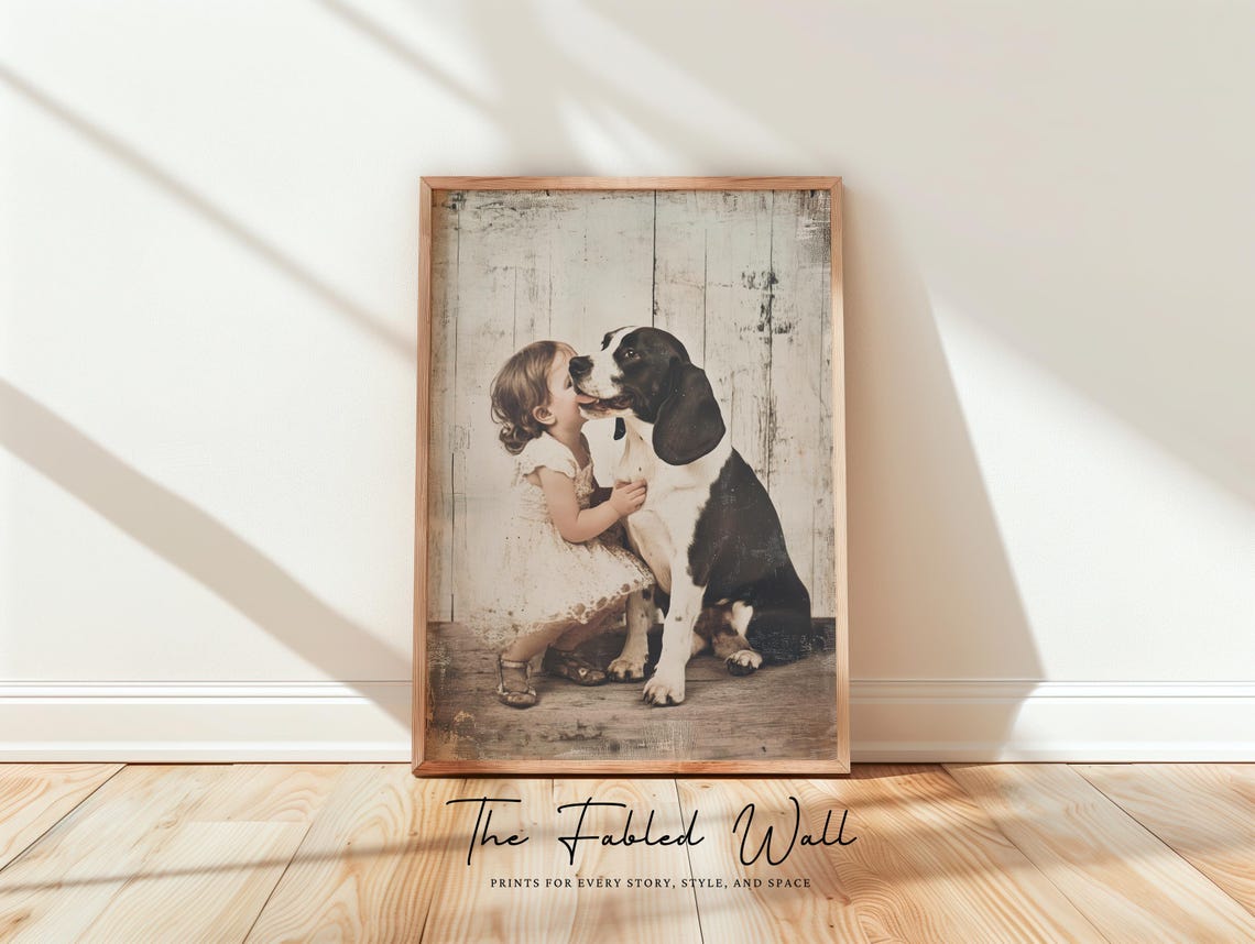Vintage Dog Girl, Neutral Rustic Nursery Gift - Image 2