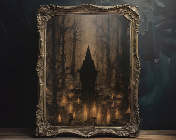 Dark Ritual Wall Art Eerie Wiccan Wall Decor Dark Aesthetic Grunge Painting Moody Witchcore Home Decor