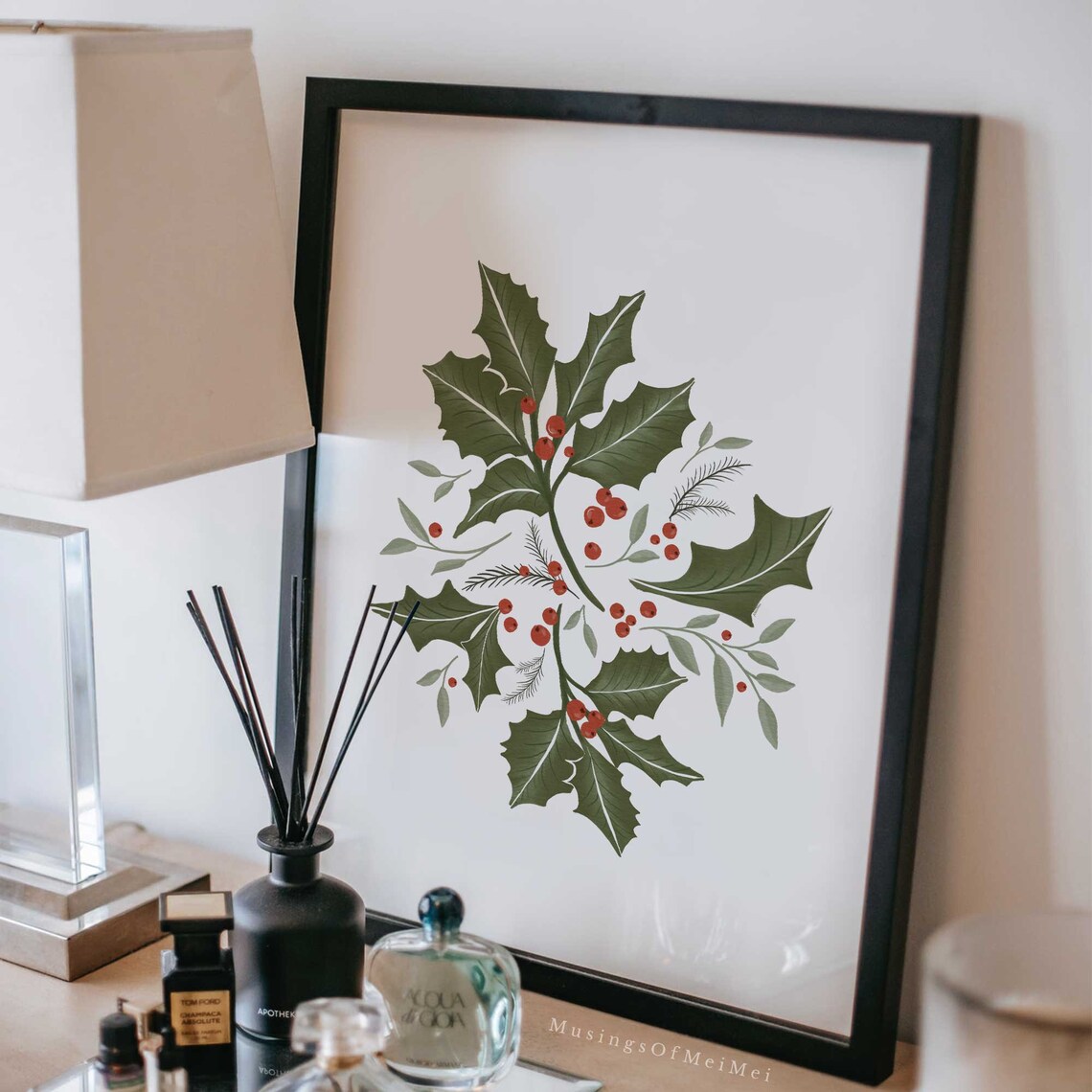 Holiday Christmas Leaves and Berries Vintage Art Print - Image 4