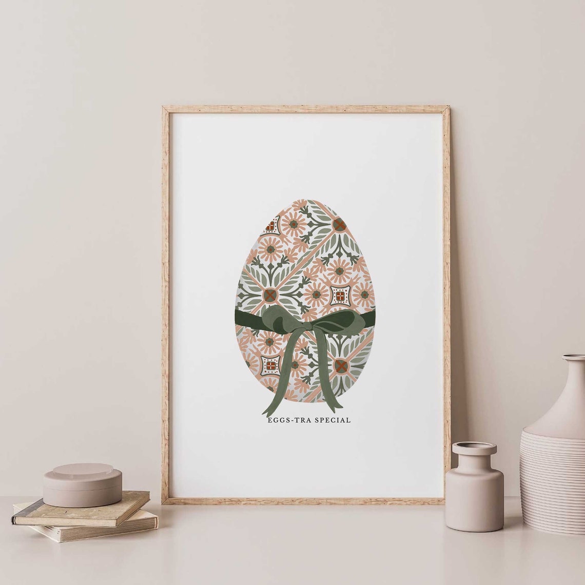 Vintage Patterned Easter Egg Bow Eggs-Tra Special Art Print Decor