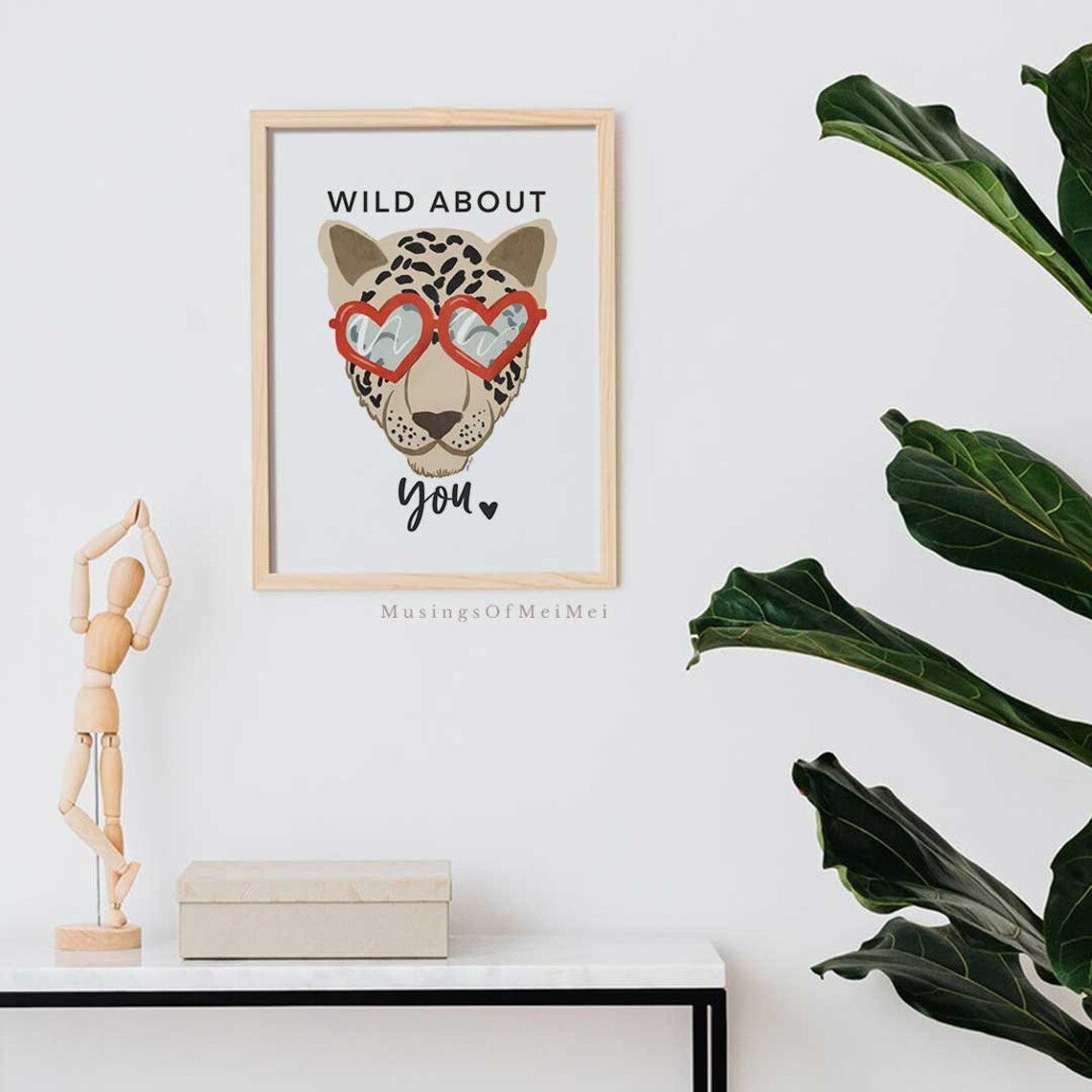 Wild About You Leopard Art Print, Cute Valentines Decor - Image 2