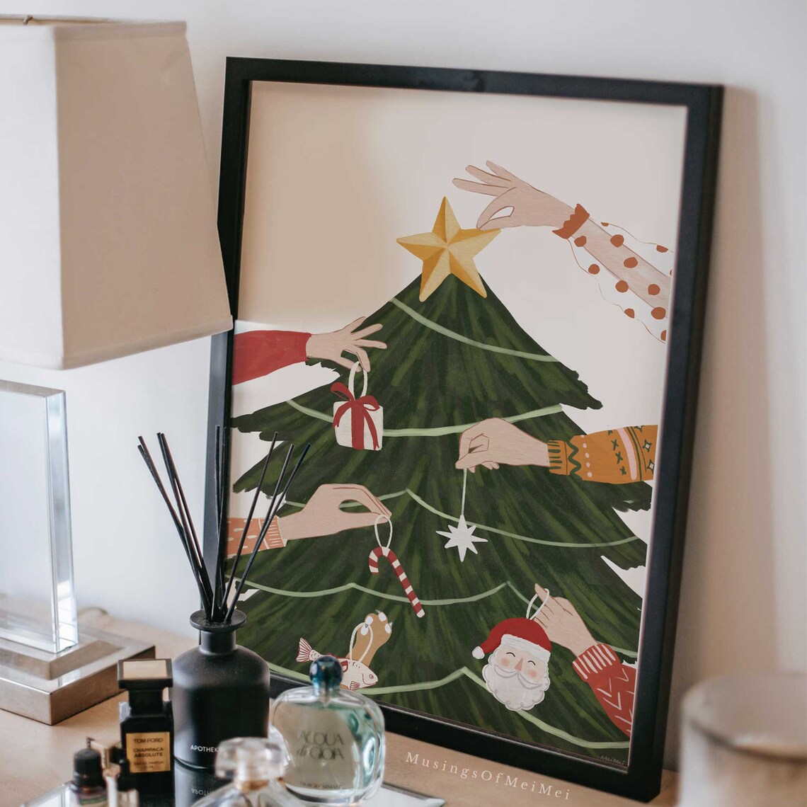 Christmas Tree Print, Boho Holiday Decor With Pets - Image 2