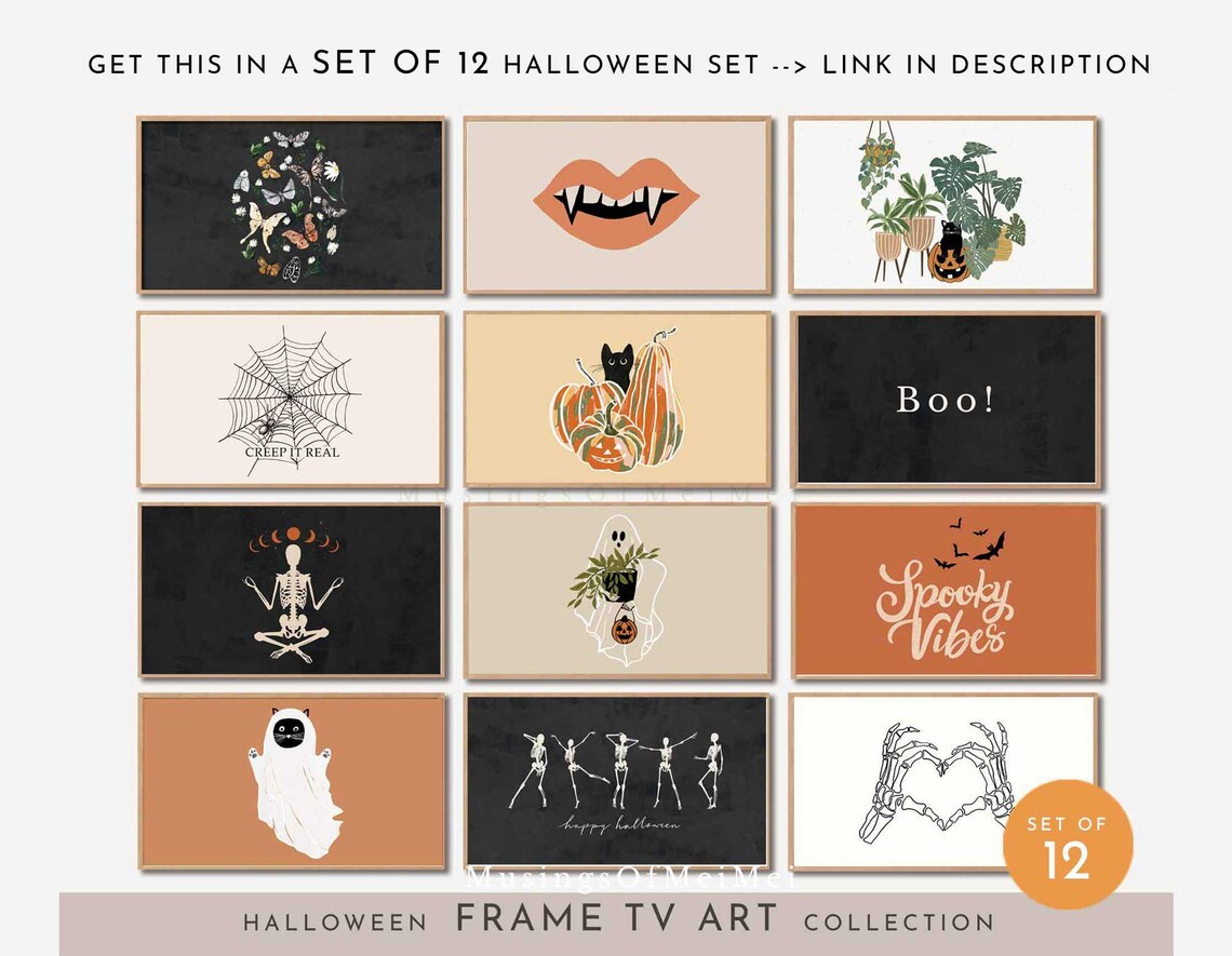Black Cat Peeking Behind Halloween Pumpkins Autumn Cute Kitten Art Poster - Image 3