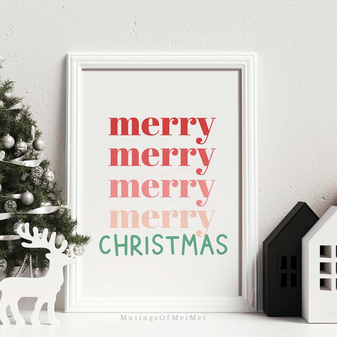 Merry Merry Christmas Gradient Typography Holiday Wall Poster - Image 2