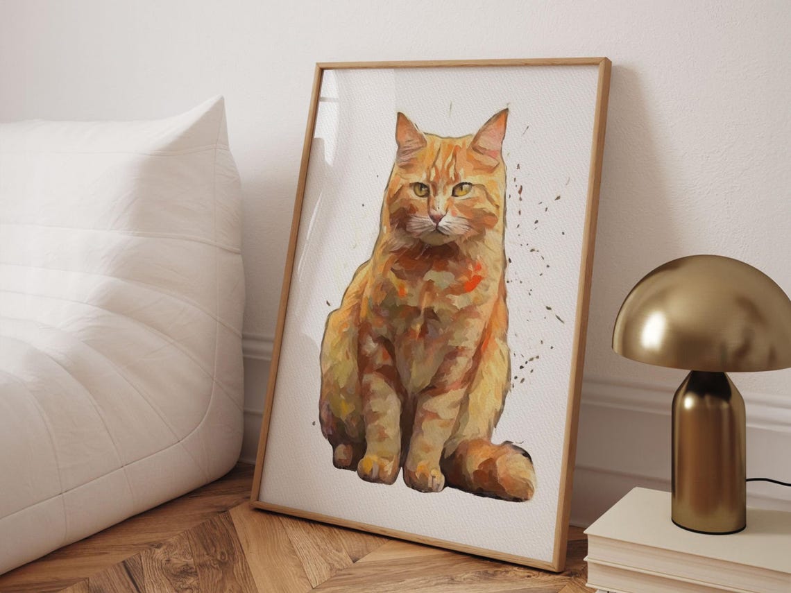 Orange Tabby Cat Watercolor Portrait Close Up Green Eyes Print - Image 5