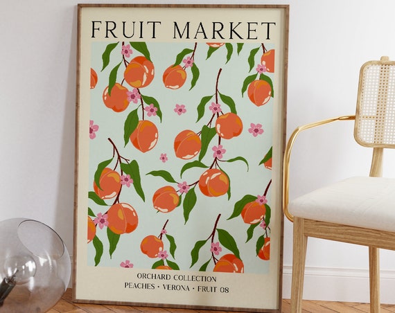 Peach Fruit Market Print Unframed Living Room Wall Art Kitchen Home Decor Food Gallery Wall Art Poster
