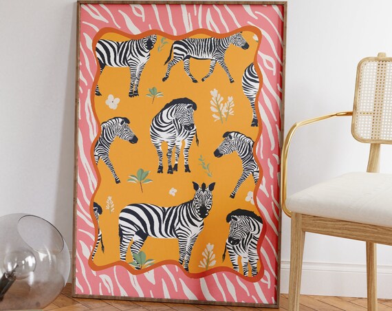 Zebra Maximalist Art Print, Boho Safari Jungle