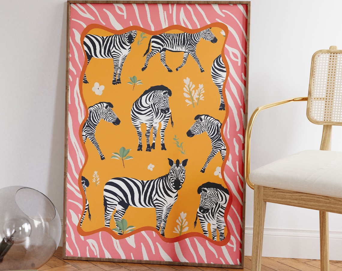 Zebra Maximalist Art Print, Boho Safari Jungle