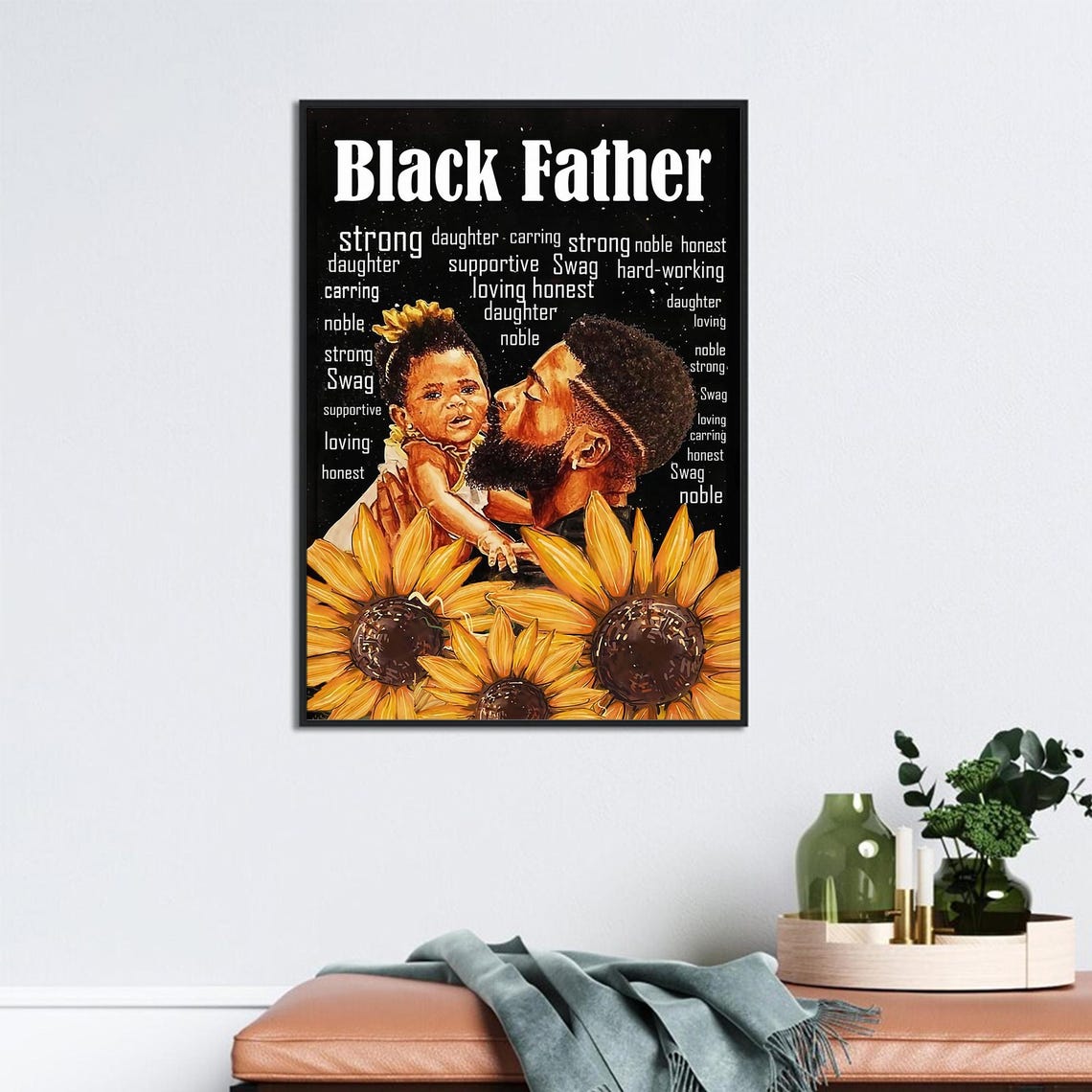 Black Father Sunflower Tribute Affirmation Word Cloud Poster - Image 2
