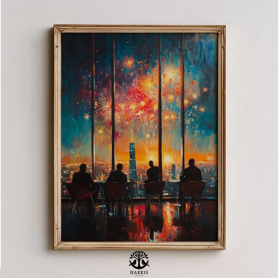Moody Highrise Interior Nightscape Painting Urban Sunset To Starry Sky Cinematic Scene Modern Wall Art Instant 413