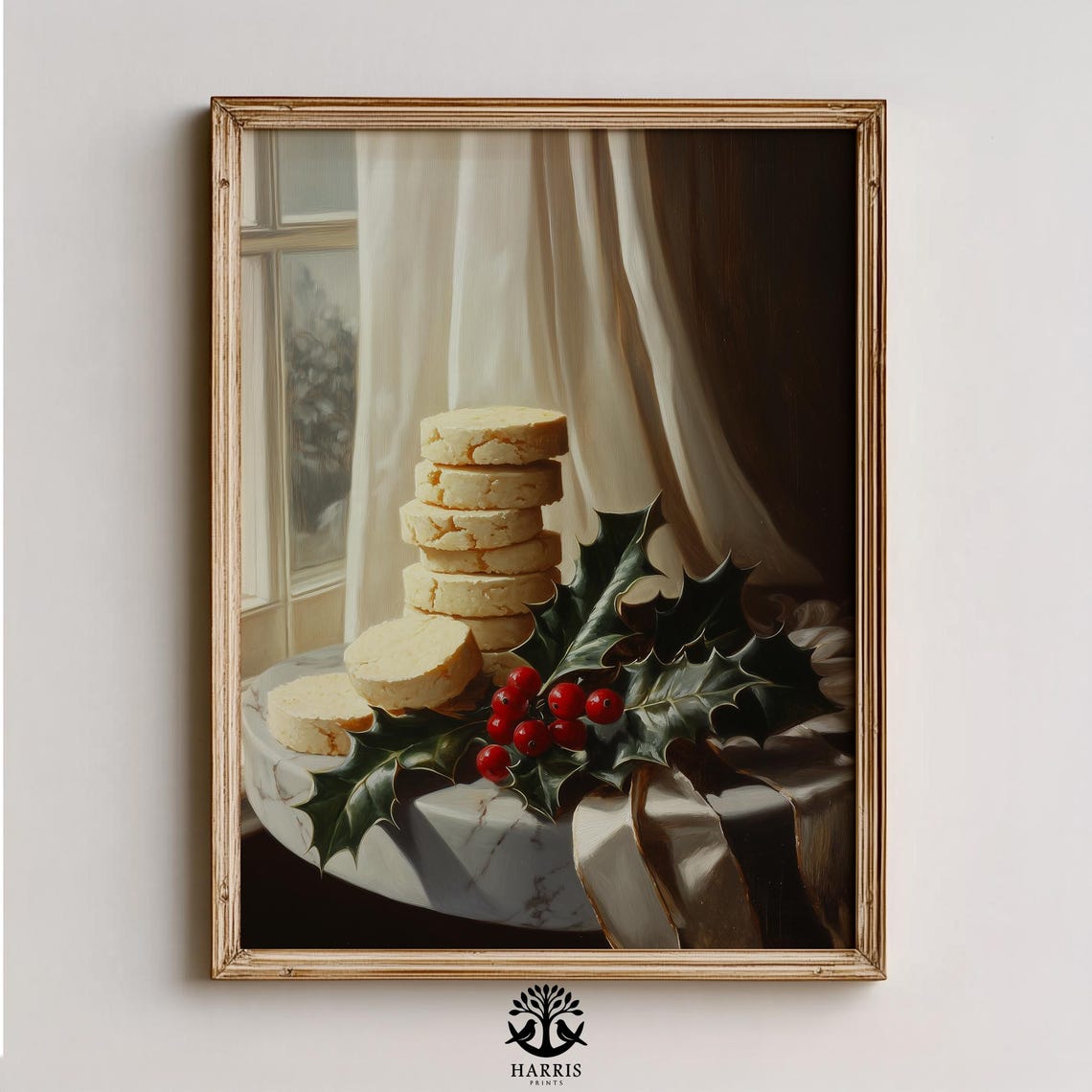 Holiday Shortbread Cookies Holly Berries Cozy Christmas Kitchen Poster