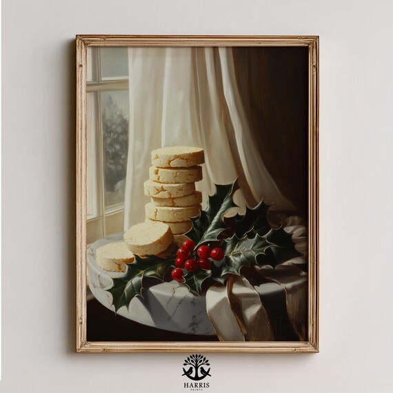 Holiday Shortbread Cookies Holly Berries Cozy Christmas Kitchen Poster