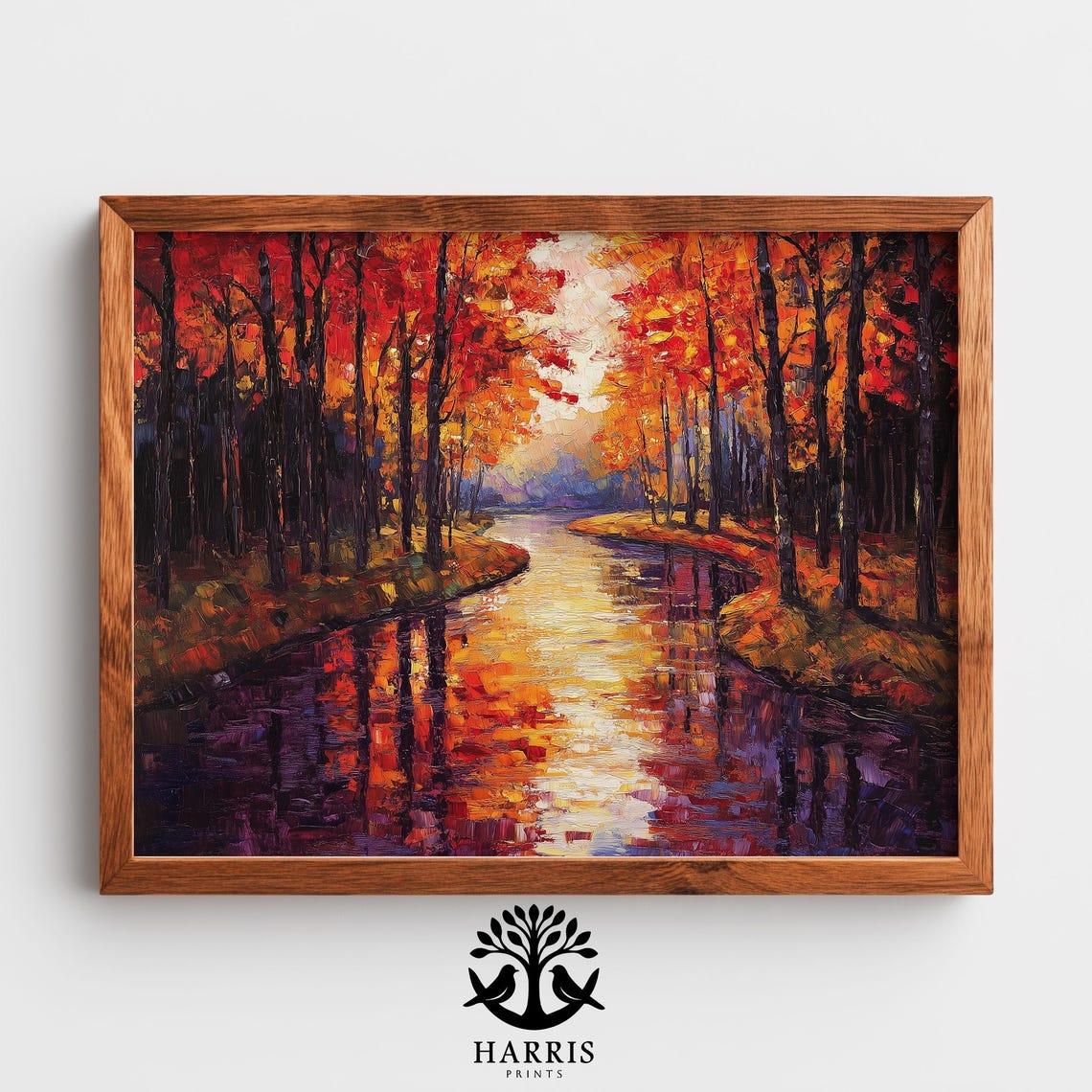 Rustic Autumn Tunnel Landscape Moody Fall Red Maple Trees Warm Cozy October Scene Reflective Water Wall Art 267
