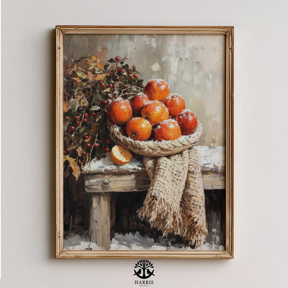 Rustic Autumn Persimmon Still Life Art Warm Farmhouse Harvest Scene Cozy Wall Decor Vintage Fall 346