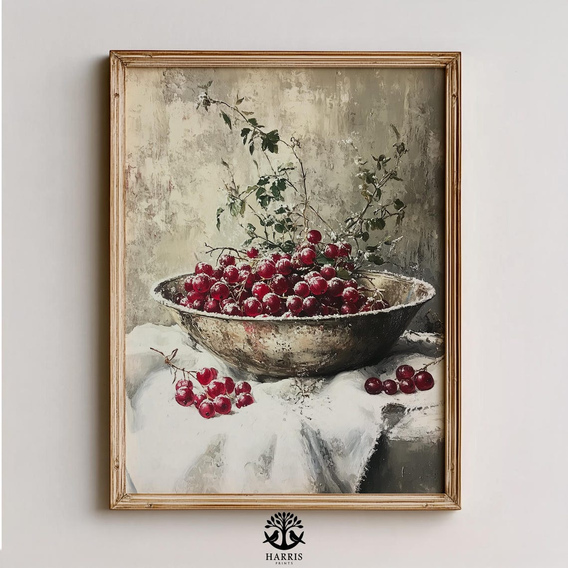 Rustic Raspberry Still Life Antique Silver Bowl Farmhouse Art Poster